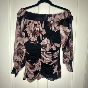Floral Off-Shoulder Top - Black and Pink